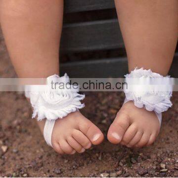 Baby Girls Infant Pink or White Chiffon Flower Barefoot Sandal Soft Stretch Foot Accessory