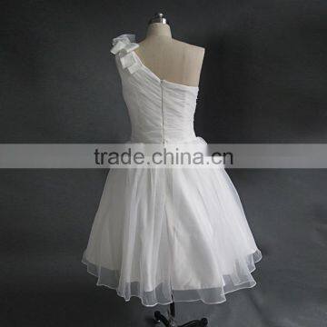 Knee Length One Shoulder Ball Gown Wedding Dress/Chiffon Wedding Dress photo-6