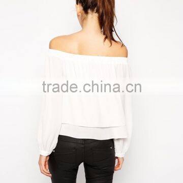 Cold Shoulder Design Long Sleeves Lady Blouse Fashion New Blouse 2015 photo-3