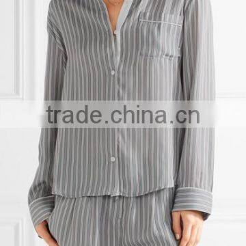 Wholesale Fashion Striped Satin Pajama Set Custom Pijamas Woman Ladies Pyjamas Sleepwear
