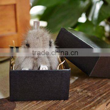 Genuine rabbit shape keychain with mink fur for decoration