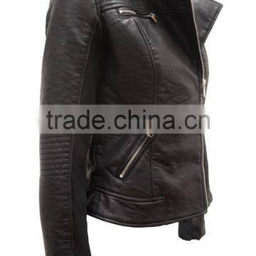 2016 Latest Fashion Black Lady Pu Leather Motorcycle Jackets Golden Zipper and Fur Collar #LPU144355 photo-3