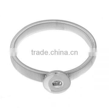 Iron Based Alloy Snap Button Elastic Bangles Bracelets Fit 18mm/20mm Snap Buttons Silver Tone Round