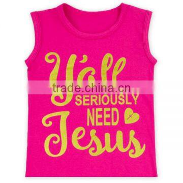 Wholesale letter printed Yall Jesus sleeveless baby girls fancy t shirt M6082109