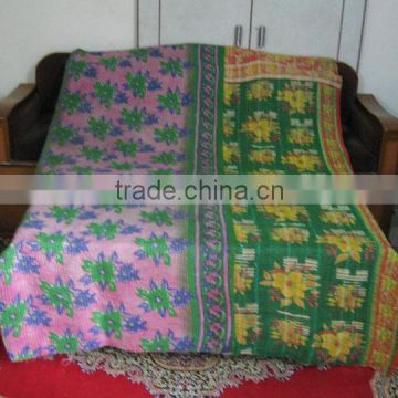 indian old vintage kantha work reversible 100% cotton quilts/throw/blanket/gudari