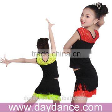 Teen Girls Dance Costumes Salsa Ballroom Latin Dance Dress Kids Fringe Skirt