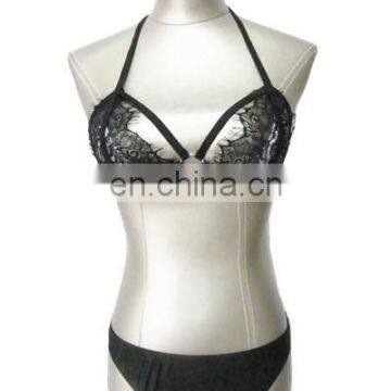 Black Eyelash Lace Sheer Cage Strappy Bra Lingerie For Women