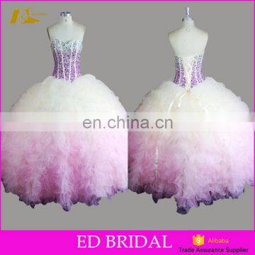 Custom Made Sweetheart Neckline Stone Beaded Patterns Ombre Ball Gown Quinceanera Dress