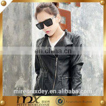 special design sewing pu leather women jacket