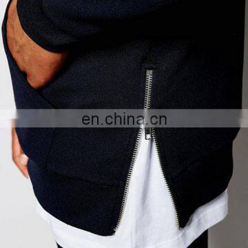 China Wholesale Men's Clothing Custom Streetwear Side Zipper Cheap Black Hoodies Sweatshirt photo-4