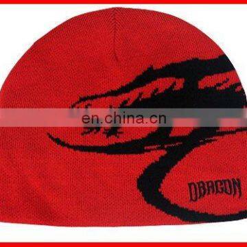 Red Chinese Dragon printed 100%Acrylic knitted beanie