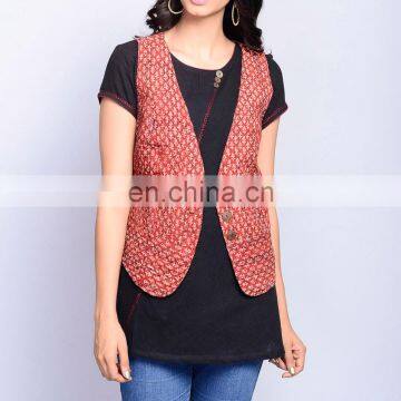 Cotton Bagru Printed Waist Coat for women