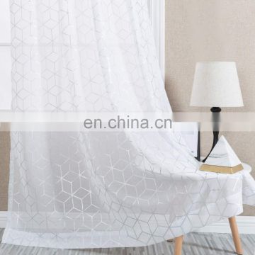 Luxury White Sheer Foil Print Voile Curtains for Living Room Rod pocket 2 Panels