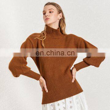 TWOTWINSTYLE korean Knitted Women's Sweater Turtleneck Lantern Sleeve Knitting Jumper Female 2020