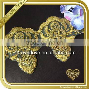 handmade gold thread embroidered applique for dress FHA-041