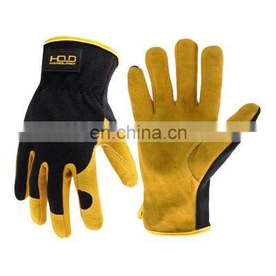 HANDLANDY Premium Cowhide Leather Gloves for Construction Automotive Assembly Garden Gloves Safety Work Gloves