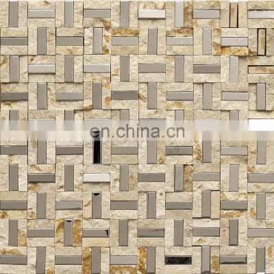 Factory Stock mosaic 6-8mm thickness hotel project glass natural stone mosaic tile glass mosaic