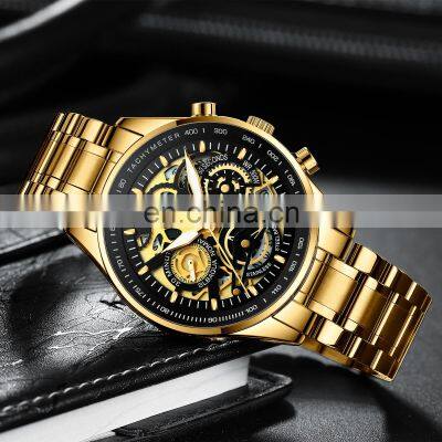 NIBOSI New Hollow Fashion Large Dial Men's Watch Multifunction Calendar Sports Watch Waterproof Quartz Watch