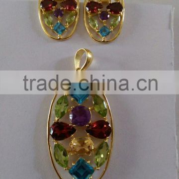 silver pendent sets in semi precious stones