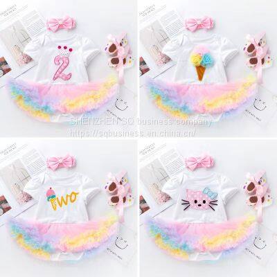 New Arrive Newborn Baby Girl Romper Jumpsuit+ Hair Accessories+Tutu Dress 3pcs Sets Party Birthday Tutu Dress Baby Girls Romper photo-4