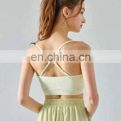 Women Gym Fitness Sexy Adjustable Removeable Thin Straps Yoga Tube Top Halter Neck One Shoulder Multi-Way Wearing Sports Bra