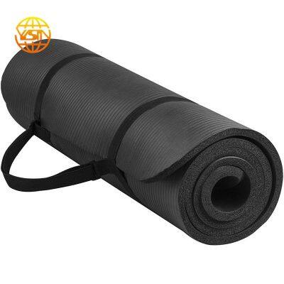 Eco Friendly Non-slip Gym Exercise Fitness NBR Material yoga mats black with Carrying Strap