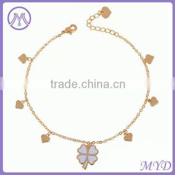 Fashion Jewelry Gold Plated Hand Enamel 4 leaf Clover Girls Lucky Charm Anklet