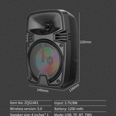 ZQS1461 OEM Bass Sound Portable 4-inch Speaker 8W Power Wireless Bluetooth Speaker for Outdoor