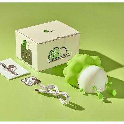 Best Selling Cute Cabbage USB-C Rechargeable Timer Light Baby LED Mood Silicone Lamp Sleeping Night Light photo-6