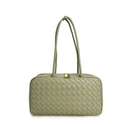 French Elegant Woven Bag Women's Shoulder Handbag Commuter Bag Neutral Minimalist Style Bucket Bag Polyurethane Material photo-4