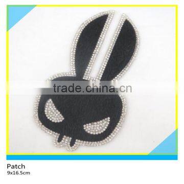 Hotfix Strass Rhinestone Applique Black Horse Hair Rabbit Rhinestone Patch 9x16.5cm