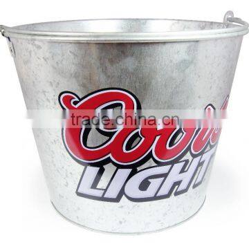 CMYK Logo 8L galvanized iron tin ice bucket, ice pails, beer bucket with openner