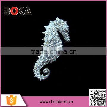 Silver Tone Filigree Vintage Clear Crystal Rhinestone sea horse Pin Brooch