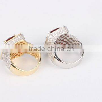 Factory Price Hip Hop Jewelry 925 Silver CZ Red Ruby Ring for Men
