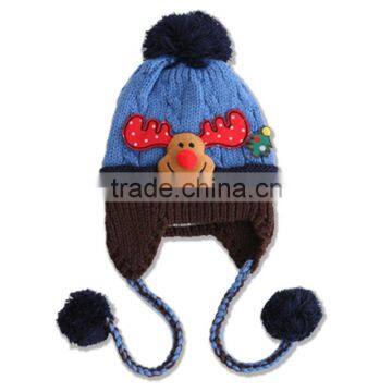 Newest Christmas Tree and Deer Head Applique Pigtail Pom Pom Baby Kids Knitting Winter Caps and Hats photo-3