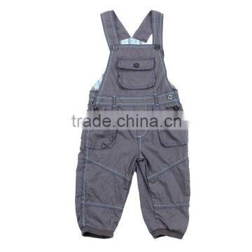 Kid's 100%cotton dark grey cheap stock clothing suspender pants