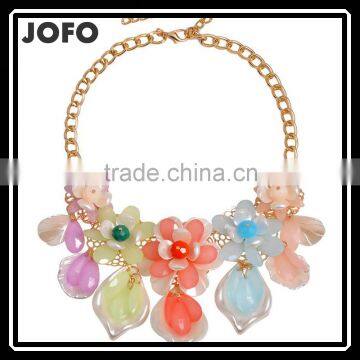 2016 Big Flower Choker Necklace Colorful Glod Chain Resin Statement Necklaces&Pendant For Women