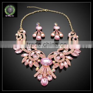 costume jewelry pink color crystal jewelry set KHK723