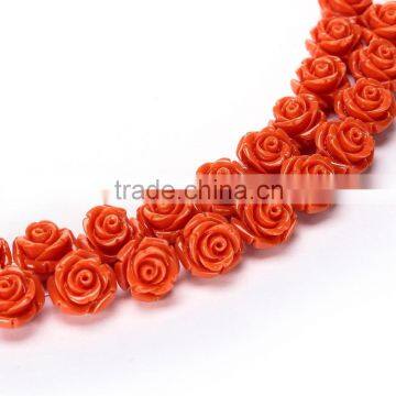 Nice Orange #44 Color Synthetic Turquoise Carved Rose Howlite Coral Flower Carving Loose Beads 20 pcs per Bag For Jewelry Making