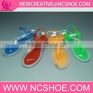 2015 crystal jelly beach flat colorful ladies t-shape sandals