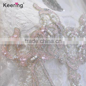 One Set Pink Beads Handmade Decorative Dress Patch for Women WDP-021 photo-2