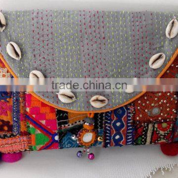 Multicolor banjara bag kantha sling bag shell bags with pompoms and tassels