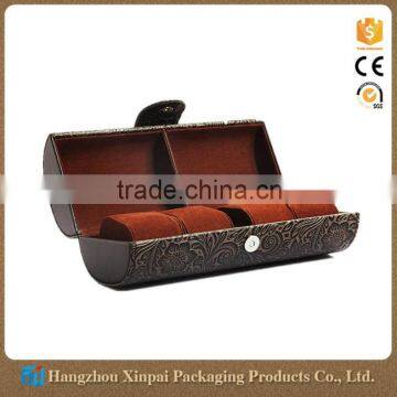 Custom Fashionable Cylinder Leather Travel Watch Box With Button