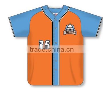 Custom Full Buttons Sublimated Short Sleeve Nationals Baseball Jersey/Shirt made of Moisture Wicking Cool Polyester fabric