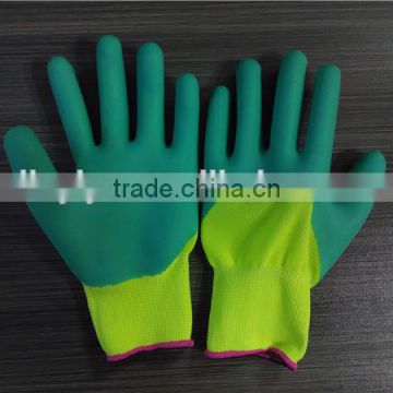 13 gauge 55g foam green latex coated yellow working safety nylon glove