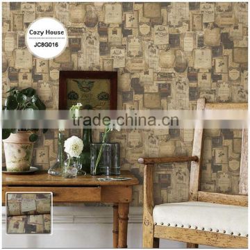 new printed vinyl coated wallpaper, brown trendy special design wall mural for shop , waterproof wall paper corparation