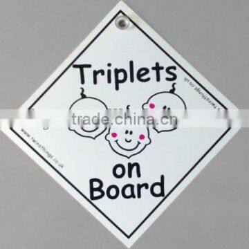 15cm x 15cm triplets on board white vinyl safety sign(M-CS036)