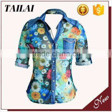 Clothes Supplier 2016 New Fashion Print Blouse Women Shirt Model