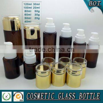 Dark Brown Colored Glass Cosmetic Bottle and Cosmetic Glass Jar With Acrylic Lid Quality Choice photo-2