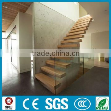 wood treads frameless glass balustrade floatingl indoor stairs--YUDI YD-MF001